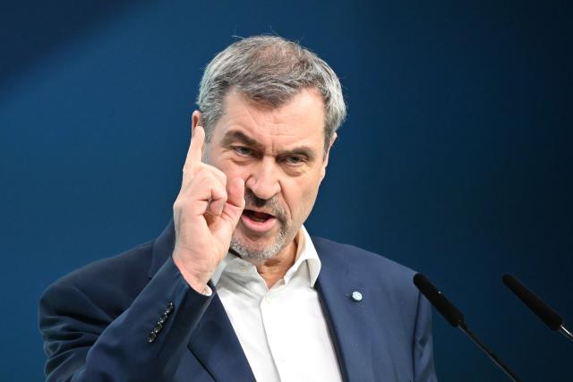 21 February 2026, Baden-Württemberg, Stuttgart: Markus Soeder (CSU), Minister President of Bavaria and CSU leader, speaks at the CDU federal party conference. After the board elections, the second day of the party conference will focus on content. Among other things, motions on part-time work, restrictions on social media use for children and pension reform will be discussed. Photo: Katharina Kausche/dpa