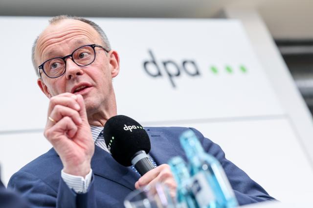 PRODUCTION - 23 February 2026, Berlin: German Chancellor Friedrich Merz speaks at the dpa editorial conference in the newsroom. Photo: Christian Charisius/dpa