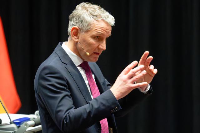 23 February 2026, North Rhine-Westphalia, Duesseldorf: Bjoern Hoecke, leader of the Thuringian Alternative for Germany (AfD), speaks at an AfD event in Duesseldorf-Garath. Photo: Henning Kaiser/dpa