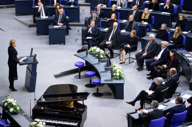 24 February 2026, Berlin: Bundestag President Julia Kloeckner speaks at the funeral service for the late former Federal Minister for Family Affairs and long-time Bundestag President Rita Suessmuth (CDU) in the German Bundestag. Photo: Kay Nietfeld/dpa