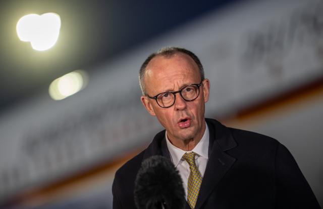 24 February 2026, Brandenburg, Schoenefeld: German Chancellor Friedrich Merz addresses a press conference in Berlin ahead of his official visit to China. Photo: Michael Kappeler/dpa