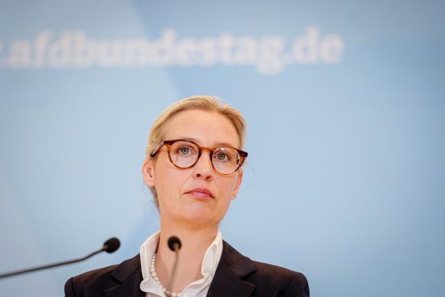 24 February 2026, Berlin: Alice Weidel, Alternative for Germany (AfD) federal and parliamentary group leader, makes a press statement at the beginning of the AfD parliamentary group meeting. Photo: Kay Nietfeld/dpa