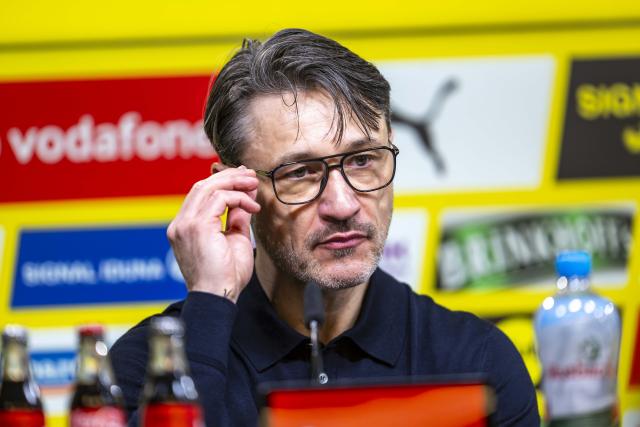 28 February 2026, North Rhine-Westphalia, Dortmund: Borussia Dortmund coach Niko Kovac speaks during a press conference after the German Bundesliga soccer match between Borussia Dortmund and FC Bayern Munich at Signal Iduna Park. Photo: David Inderlied/dpa - IMPORTANT NOTICE: DFL and DFB regulations prohibit any use of photographs as image sequences and/or quasi-video.