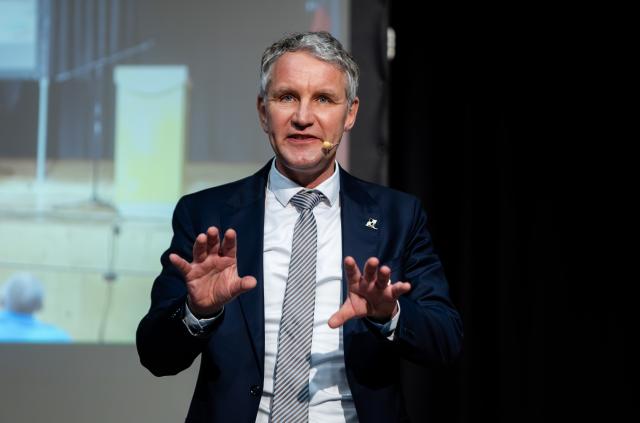 28 February 2026, Baden-Wuerttemberg, Reutlingen: Thuringia's Alternative for Germany (AfD) faction leader Bjoern Hoecke speaks at an AfD election campaign event in Reutlingen. Photo: Christoph Schmidt/dpa