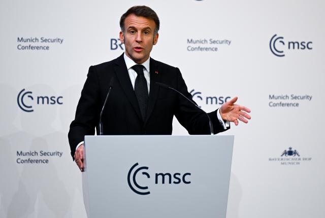 FILED - 13 February 2026, Bavaria, Munich: French President Emmanuel Macron speaks at the Munich Security Conference. Photo: Sven Hoppe/dpa