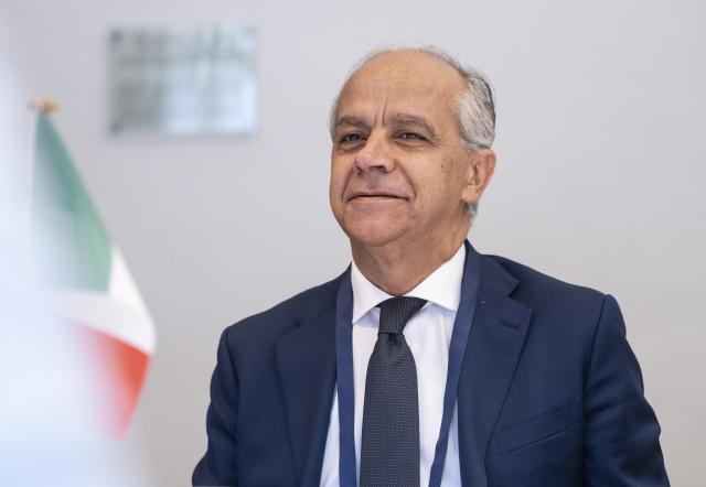 FILED - 17 November 2022, Hesse, Eltville: Italian Interior Minister Matteo Piantedosi arrives for a meeting on the sidelines of the G7 interior ministers meeting in Eltville. Photo: Boris Roessler/dpa