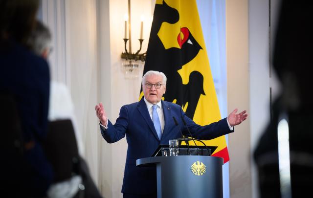 03 March 2026, Berlin: Germany's President Frank-Walter Steinmeier speaks at the Local Politics Democracy Forum entitled "Making the Future Possible" at Bellevue Palace. Steinmeier invited around 100 honorary mayors from all over Germany to his official residence to share their experiences. Photo: Bernd von Jutrczenka/dpa