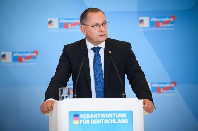 03 March 2026, Berlin: Chairman of the Alternative for Germany (AfD) parliamentary group Tino Chrupalla speaks before the start of the AfD parliamentary group meeting in the German Bundestag. Photo: Bernd von Jutrczenka/dpa