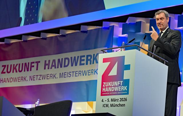 04 March 2026, Bavaria, Munich: Minister President of Bavaria Markus Soeder speaks at the opening of the International Craft Fair at the exhibition center. Photo: Malin Wunderlich/dpa