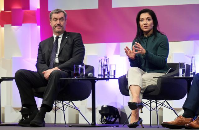 04 March 2026, Bavaria, Munich: Minister President of Bavaria Markus Soeder (L) and German Minister for Economic Affairs and Energy Katherina Reiche take part in a panel discussion after the opening of the International Craft Fair. Photo: Malin Wunderlich/dpa