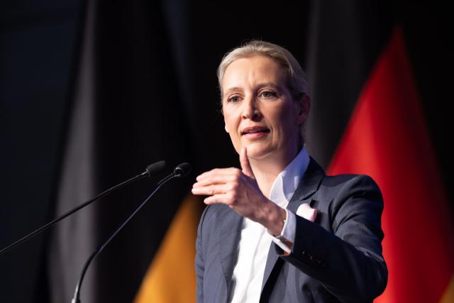 05 March 2026, Baden-Württemberg, Rottweil: Alice Weidel, Chairwoman of the Alternative for Germany (AfD) parliamentary group speaks during the AfD Baden-Wuerttemberg election campaign closing at the Rottweil town hall. Photo: Silas Stein/dpa