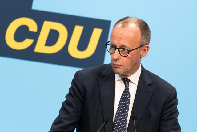 06 March 2026, Baden-Wuerttemberg, Stockach: German Chancellor Friedrich Merz speaks during the Christian Democratic Union of Germany (CDU) Baden-Wuerttemberg's campaign finale in the Jahnhalle in Stockach for the 2026 state election. Photo: Silas Stein/dpa