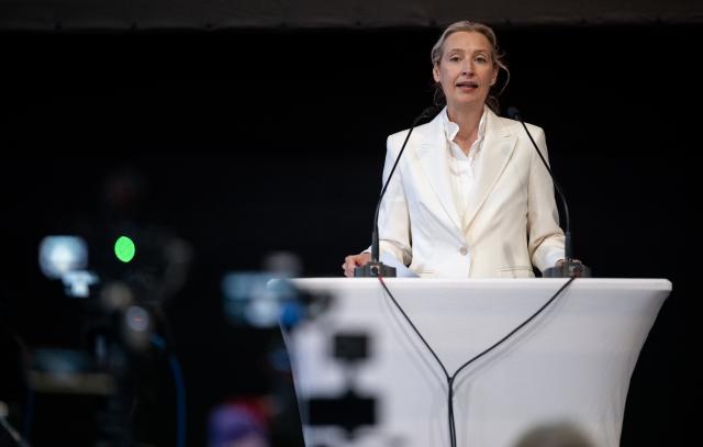 07 March 2026, North Rhine-Westphalia, Marl: Alice Weidel, Chairwoman of the AfD parliamentary group, speaks at the AfD state party conference. The AfD NRW elects a new state executive at a party conference. Photo: Fabian Strauch/dpa