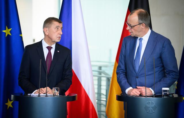 10 March 2026, Berlin: Czech Prime Minister Andrej Babis (L) and German Chancellor Friedrich Merz hold a joint press conference following their meeting at the Federal Chancellery in Berlin. Photo: Bernd von Jutrczenka/dpa