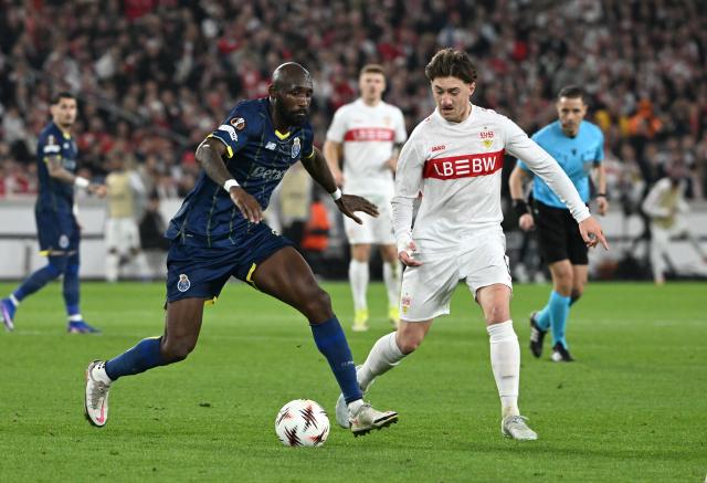 03 December 2026, Baden-Württemberg, Stuttgart: VfB Stuttgart's Angelo Stiller and FC Porto's Seko Fofana battle for the ball during the UEFA Europa League soccer match between VfB Stuttgart and FC Porto at the MHPArena. Photo: Marijan Murat/dpa