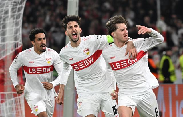03 December 2026, Baden-Württemberg, Stuttgart: VfB Stuttgart's Angelo Stiller celebrates a goal with teammates before it is disallowed following a VAR review during the UEFA Europa League soccer match between VfB Stuttgart and FC Porto at the MHPArena. Photo: Marijan Murat/dpa