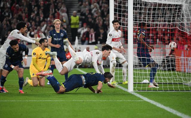 03 December 2026, Baden-Württemberg, Stuttgart: VfB Stuttgart's Angelo Stiller scores a goal before it is disallowed following a VAR review during the UEFA Europa League soccer match between VfB Stuttgart and FC Porto at the MHPArena. Photo: Marijan Murat/dpa
