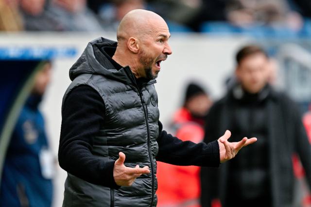 14 March 2026, Baden-Württemberg, Sinsheim: Hoffenheim coach Christian Ilzer gestures during the German Bundesliga soccer match between TSG 1899 Hoffenheim and VfL Wolfsburg at the PreZero Arena. Photo: Uwe Anspach/dpa - IMPORTANT NOTICE: DFL and DFB regulations prohibit any use of photographs as image sequences and/or quasi-video.