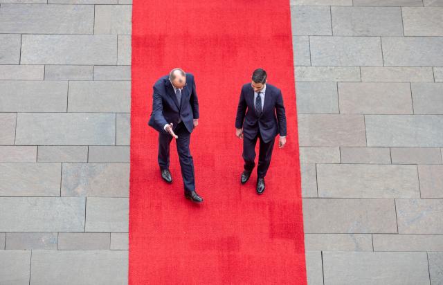 16 March 2026, Berlin: German Chancellor Friedrich Merz (L) welcomes Dutch Prime Minister Rob Jetten at the Federal Chancellery ahead of their meeting. Photo: Michael Kappeler/dpa