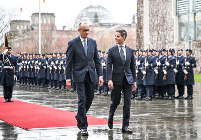 16 March 2026, Berlin: German Chancellor Friedrich Merz (L) welcomes Dutch Prime Minister Rob Jetten at the Federal Chancellery ahead of their meeting. Photo: Britta Pedersen/dpa