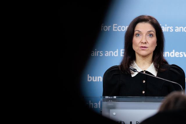 17 March 2026, Berlin: Katherina Reiche, Germany's Minister for Economic Affairs and Energy, speaks during a press statement at the German Ministry for Economic Affairs and Energy. Photo: Carsten Koall/dpa