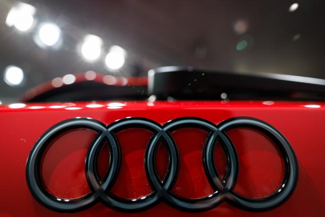 17 March 2026, Bavaria, Ingolstadt: The Audi logo can be seen on a vehicle at the Audi Annual Press Conference. Photo: Daniel Karmann/dpa