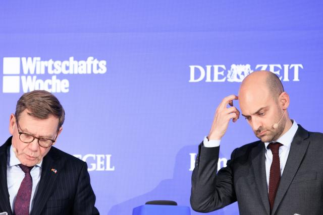 17 March 2026, Berlin: Johann Wadephul (L), German Foreign Minister, and his French counterpart Jean-Noel Barrot attend the "Europe 2026" conference organized by "Die Zeit", "Handelsblatt", "Tagesspiegel" and "Wirtschaftswoche" newspapers on the Franco-German view of Europe's sovereignty. Photo: Carsten Koall/dpa