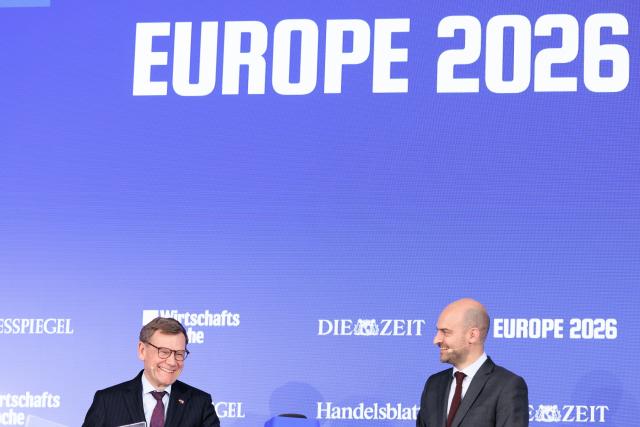 17 March 2026, Berlin: Johann Wadephul (L), German Foreign Minister, and his French counterpart Jean-Noel Barrot attend the "Europe 2026" conference organized by "Die Zeit", "Handelsblatt", "Tagesspiegel" and "Wirtschaftswoche" newspapers on the Franco-German view of Europe's sovereignty. Photo: Carsten Koall/dpa