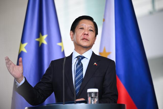 FILED - 12 March 2024, Berlin: President of the Philippines Ferdinand "Bongbong" Romualdez Marcos Jr., speaks during a joint press conference with German Chancellor Olaf Scholz at the Federal Chancellery in Berlin. Photo: Sebastian Gollnow/dpa