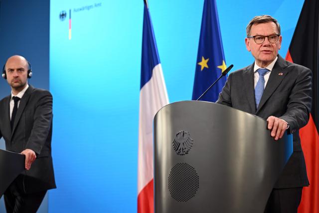 18 March 2026, Berlin: German Foreign Minister Johann Wadephul, speaks during a joint press conference with France's Foreign Minister Jean-Noel Barrot in Berlin. Photo: Lilli Förter/dpa