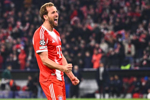 18 March 2026, Bavaria, Munich: Bayern Munich's Harry Kane celebrates scoring his side's second goal during the UEFA Champions League Round of 16, Second Leg soccer match between Bayern Munich and Atalanta Bergamo at the Allianz Arena. Photo: Tom Weller/dpa