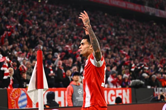 18 March 2026, Bavaria, Munich: Bayern Munich's Luis Diaz celebrates scoring his side's fourth goal during the UEFA Champions League Round of 16, Second Leg soccer match between Bayern Munich and Atalanta Bergamo at the Allianz Arena. Photo: Tom Weller/dpa