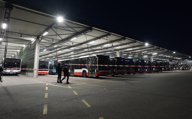 19 March 2026, Hamburg: Buses of Hamburger Hochbahn AG are parked at the Langenfelde bus depot. The Verdi union has called for further warning strikes in public transportation across several states. Photo: Marcus Brandt/dpa