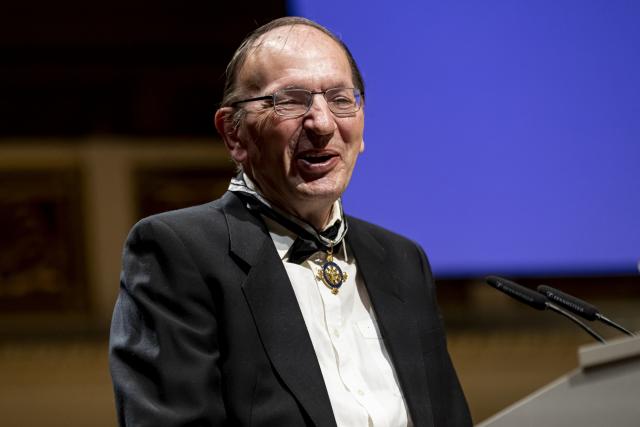 FILED - 01 June 2025, Berlin: Mathematician Gerd Faltings, welcomes new members to the Order Pour le merite. Faltings is to be awarded the Abel Prize, often called the Nobel Prize of mathematics, marking the first time a German has won the prestigious award. Photo: Fabian Sommer/dpa