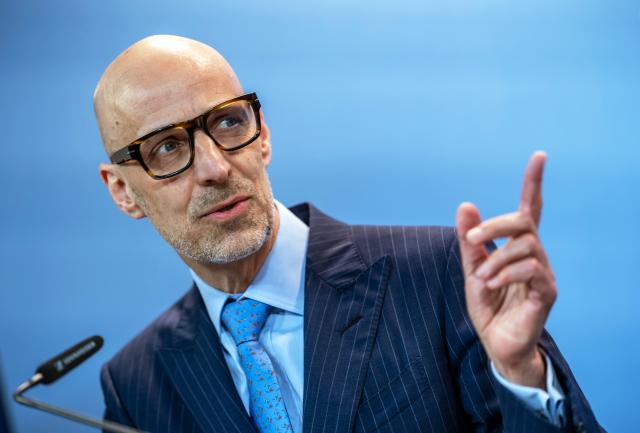 19 March 2026, Berlin: Peter Leibinger, German Industry Association (BDI) President, speaks at the press statement after the Industry Dialogue with the German Ministry of Economics and the German Ministry of Defense. Photo: Michael Kappeler/dpa