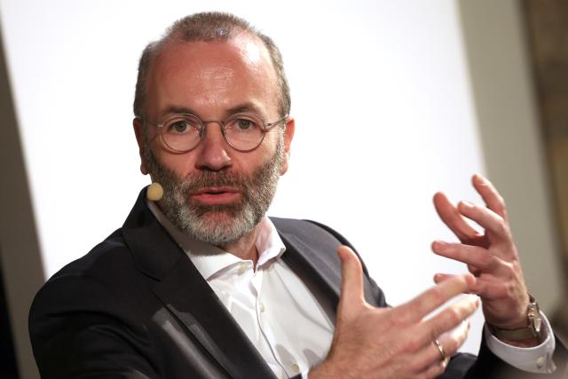 19 March 2026, Bavaria, Augsburg: Chair of the European People's Party (EPP) Manfred Weber speaks at a panel discussion titled "We in Europe". Photo: Karl-Josef Hildenbrand/dpa