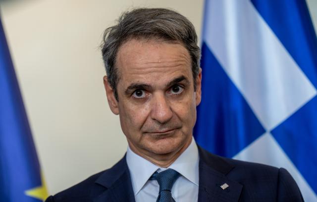 FILED - 13 May 2025, Berlin: Greek Prime Minister Kyriakos Mitsotakis speaks during a press conference at the German Chancellery. Photo: Michael Kappeler/dpa