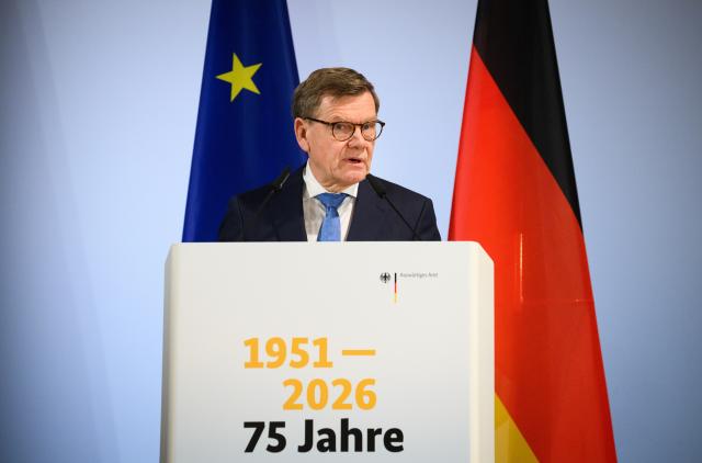 24 March 2026, Berlin: German Foreign Minister Johann Wadephul speaks at the 75 years of the re-establishment of the German Foreign Office anniversary event at the German Foreign Office in Berlin. The Office was re-established after the Second World War on March 15, 1951. Photo: Bernd von Jutrczenka/dpa