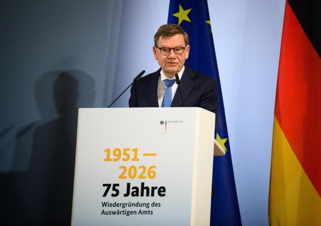 24 March 2026, Berlin: German Foreign Minister Johann Wadephul speaks at the 75 years of the re-establishment of the German Foreign Office anniversary event at the German Foreign Office in Berlin. The Office was re-established after the Second World War on March 15, 1951. Photo: Bernd von Jutrczenka/dpa
