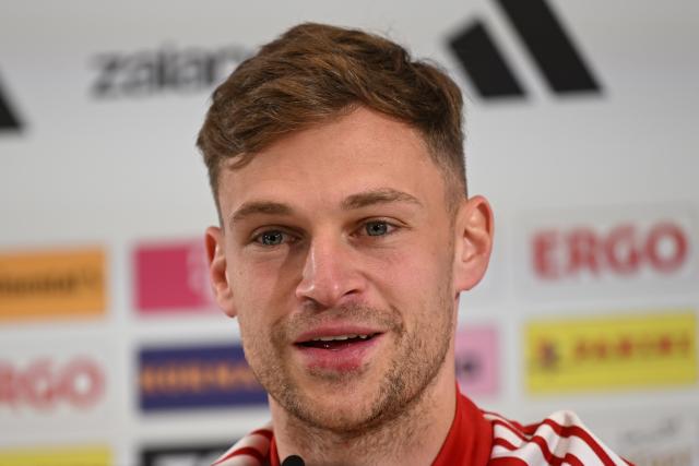24 March 2026, Bavaria, Herzogenaurach: Germany's Joshua Kimmich speaks during a press conference of the German National team ahead of the international friendly match against Switzerland. Photo: Federico Gambarini/dpa - IMPORTANT NOTICE: DFL and DFB regulations prohibit any use of photographs as image sequences and/or quasi-video.