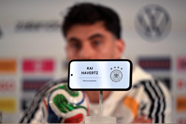 25 March 2026, Bavaria, Herzogenaurach: Germany's Kai Havertz speaks during the team's press conference ahead of the International friendly soccer match against Switzerland. Photo: Federico Gambarini/dpa