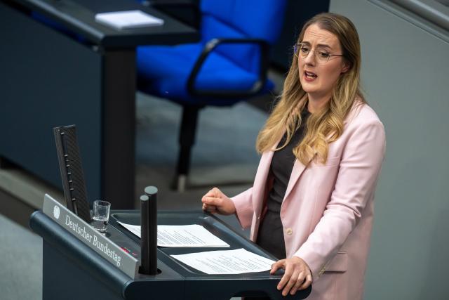 25 March 2026, Berlin: Katharina Droege, parliamentary group leader of Alliance 90/The Greens in the German Bundestag, speaks during a plenary session of the German Bundestag in a special debate on 'Violence against Women and Girls'. Photo: Michael Kappeler/dpa