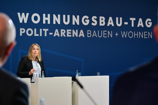 26 March 2026, Berlin: German Minister for Housing, Urban Development, and Construction Verena Hubertz speaks during a press conference at Housing Construction Day 2026. Photo: Sebastian Christoph Gollnow/dpa