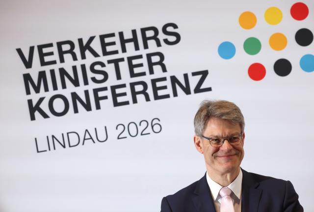 26 March 2026, Bavaria, Lindau: German Minister of Transport, Patrick Schnieder, stands at the final press conference of the Transport Ministers' Conference. Photo: Karl-Josef Hildenbrand/dpa