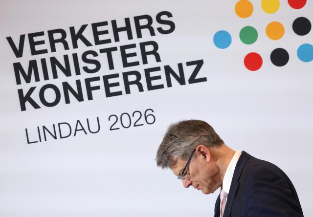 26 March 2026, Bavaria, Lindau: German Minister of Transport, Patrick Schnieder, stands at the final press conference of the Transport Ministers' Conference. Photo: Karl-Josef Hildenbrand/dpa