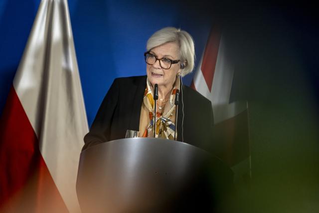 FILED - 14 November 2025, Berlin: Catherine Vautrin, French Minister of Defense, attends a press conference of the Group of Five meeting at the Ministry of Defense in Berlin. Photo: Fabian Sommer/dpa