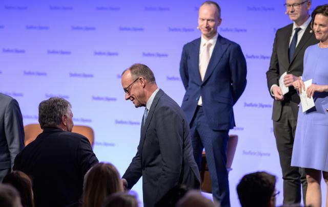27 March 2026, Hesse, Frankfurt/Main: Germany's Chancellor Friedrich Merz arrives for the "FAZ" Congress. Photo: Hannes P. Albert/dpa