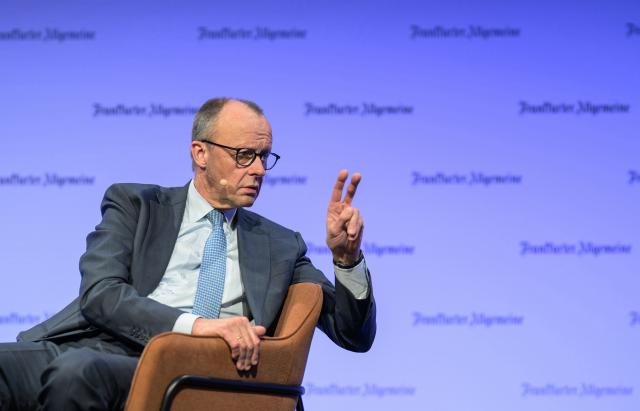 27 March 2026, Hesse, Frankfurt/Main: Germany's Chancellor Friedrich Merz speaks at the "FAZ" Congress. Photo: Hannes P. Albert/dpa