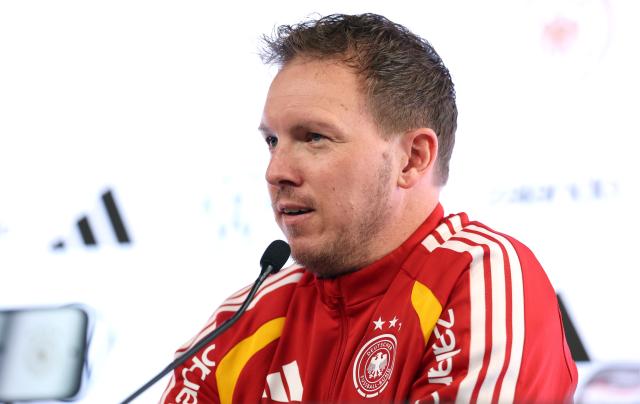 29 March 2026, Stuttgart: Germany head coach Julian Nagelsmann attends a press conference, ahead of Monday's International Friendly soccer match against Ghana. Photo: Christian Charisius/dpa - WICHTIGER HINWEIS: Gemäß den Vorgaben der DFL Deutsche Fußball Liga bzw. des DFB Deutscher Fußball-Bund ist es untersagt, in dem Stadion und/oder vom Spiel angefertigte Fotoaufnahmen in Form von Sequenzbildern und/oder videoähnlichen Fotostrecken zu verwerten bzw. verwerten zu lassen.