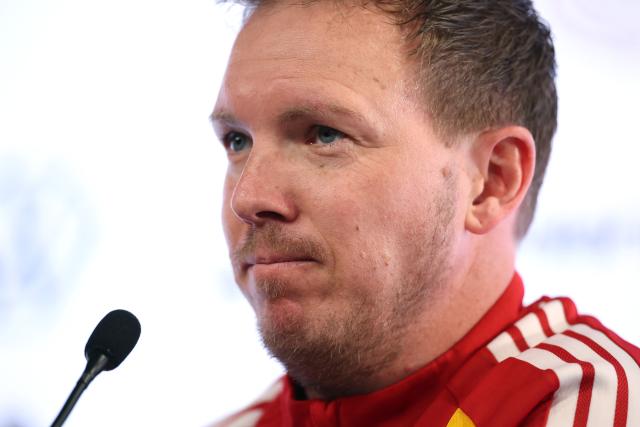 29 March 2026, Stuttgart: Germany head coach Julian Nagelsmann attends a press conference, ahead of Monday's International Friendly soccer match against Ghana. Photo: Christian Charisius/dpa - WICHTIGER HINWEIS: Gemäß den Vorgaben der DFL Deutsche Fußball Liga bzw. des DFB Deutscher Fußball-Bund ist es untersagt, in dem Stadion und/oder vom Spiel angefertigte Fotoaufnahmen in Form von Sequenzbildern und/oder videoähnlichen Fotostrecken zu verwerten bzw. verwerten zu lassen.